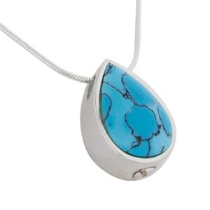 Turquoise Teardrop Pendant and Necklace for Ashes, Sterling Silver, Cremation Jewelry for Ashes