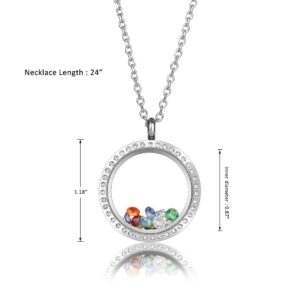 Jovivi 30mm Living Floating Memory Glass Locket Necklace - Stainless Steel Round Crystals Buckle Closure