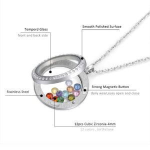 Jovivi 30mm Living Floating Memory Glass Locket Necklace - Stainless Steel Round Crystals Buckle Closure