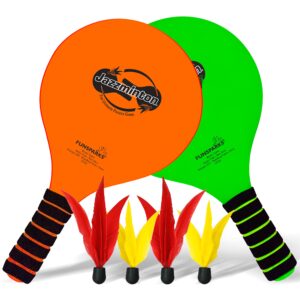 funsparks paddle ball jazzminton game - all-season indoor/outdoor racquet game for active play