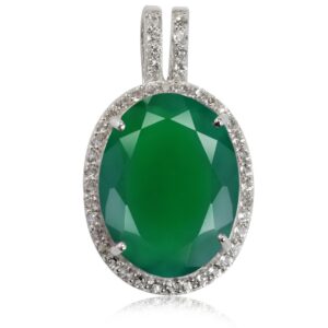 Silvershake Huge 7.78ct. Natural Emerald Green Agate and White Topaz Gold Plated 925 Sterling Silver Pendant