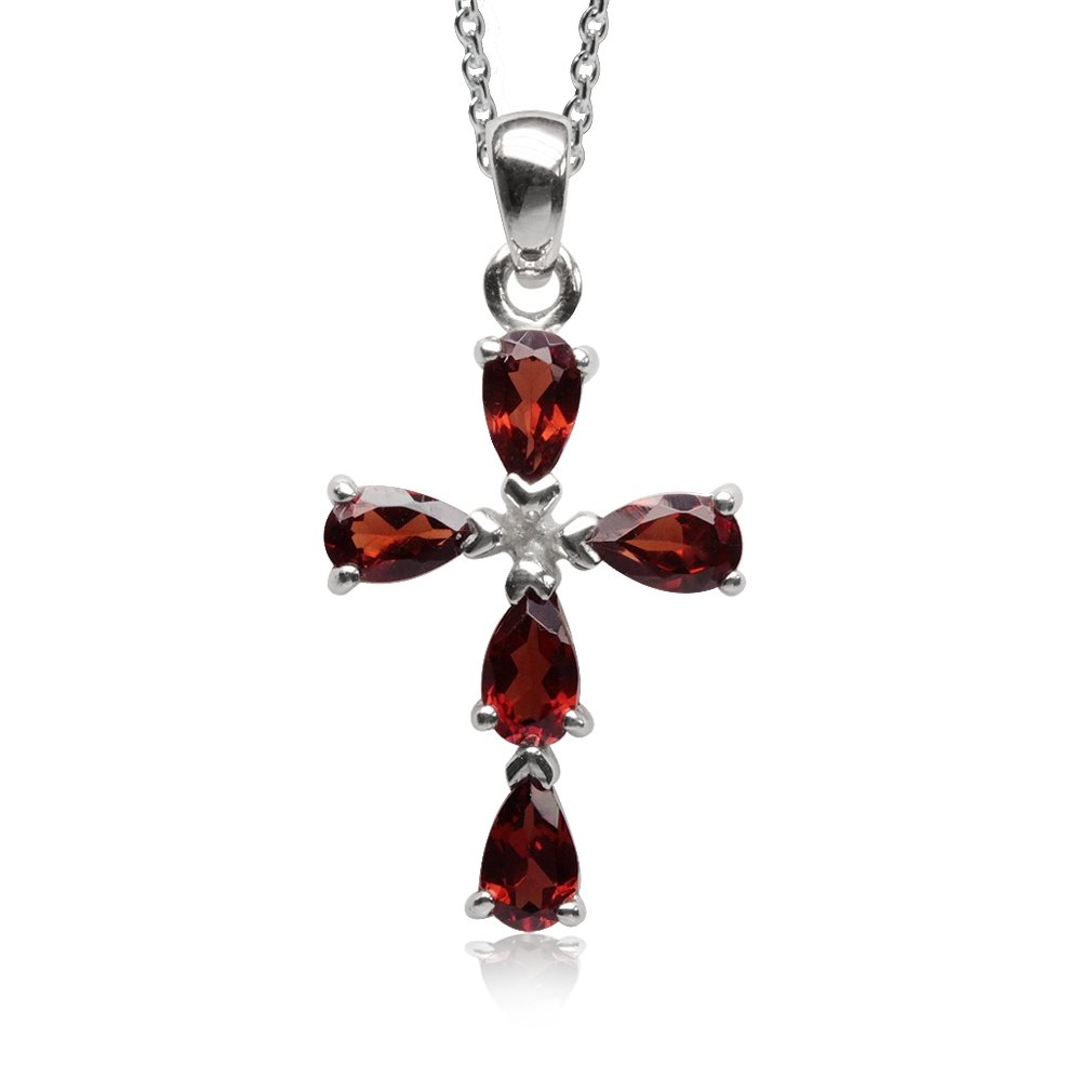 Silvershake 1.4ct. Natural Garnet White Gold Plated 925 Sterling Silver Cross Pendant with 18 Inch Chain Necklace