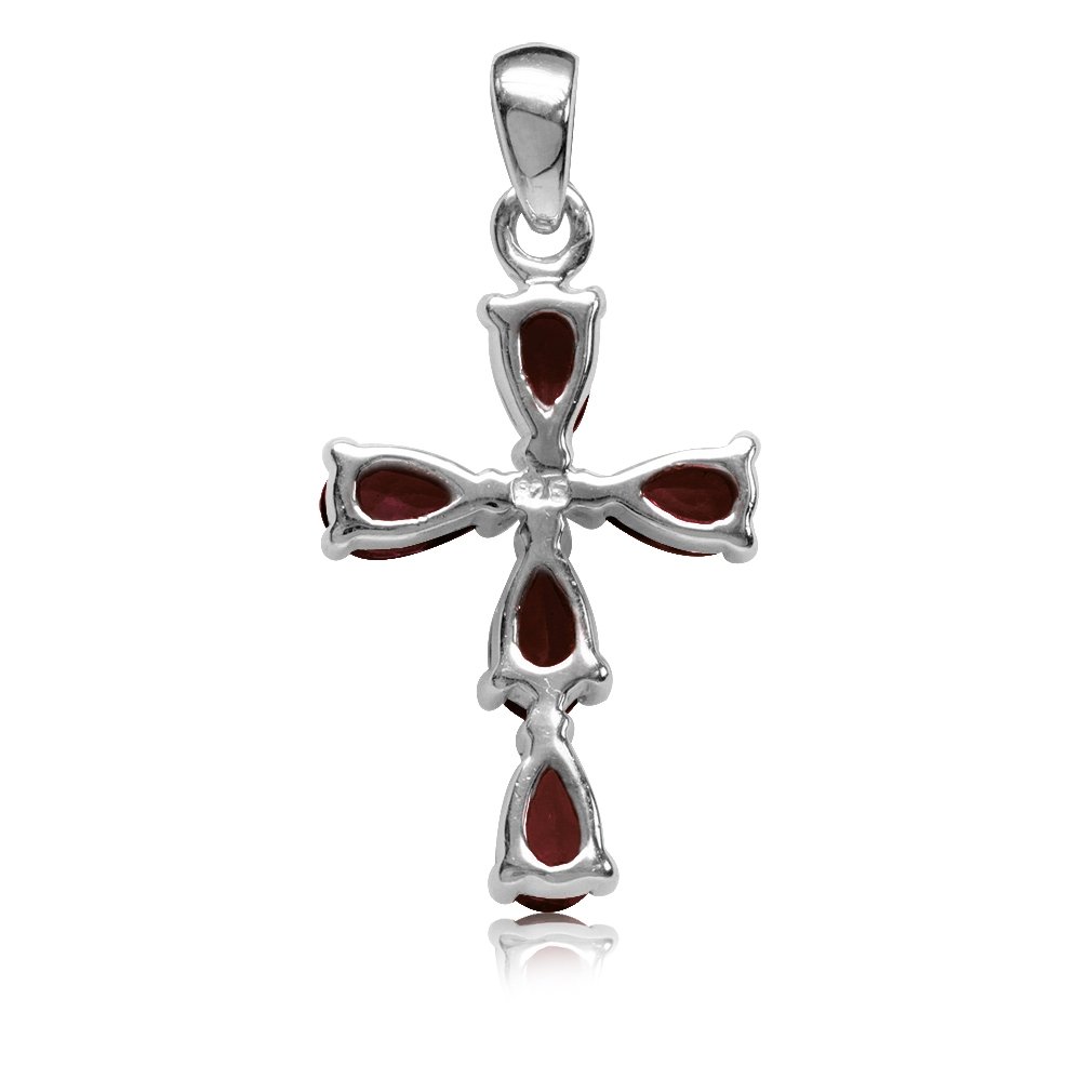 Silvershake 1.4ct. Natural Garnet White Gold Plated 925 Sterling Silver Cross Pendant with 18 Inch Chain Necklace