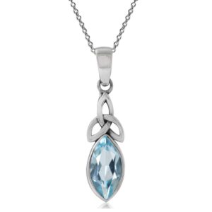 silvershake 1.3ct. genuine blue topaz 925 sterling silver triquetra celtic knot pendant with 18 inch necklace