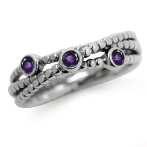 Silvershake 3 Stone Natural African Amethyst 925 Sterling Silver Stack Stackable Ribbon Ring Size 8