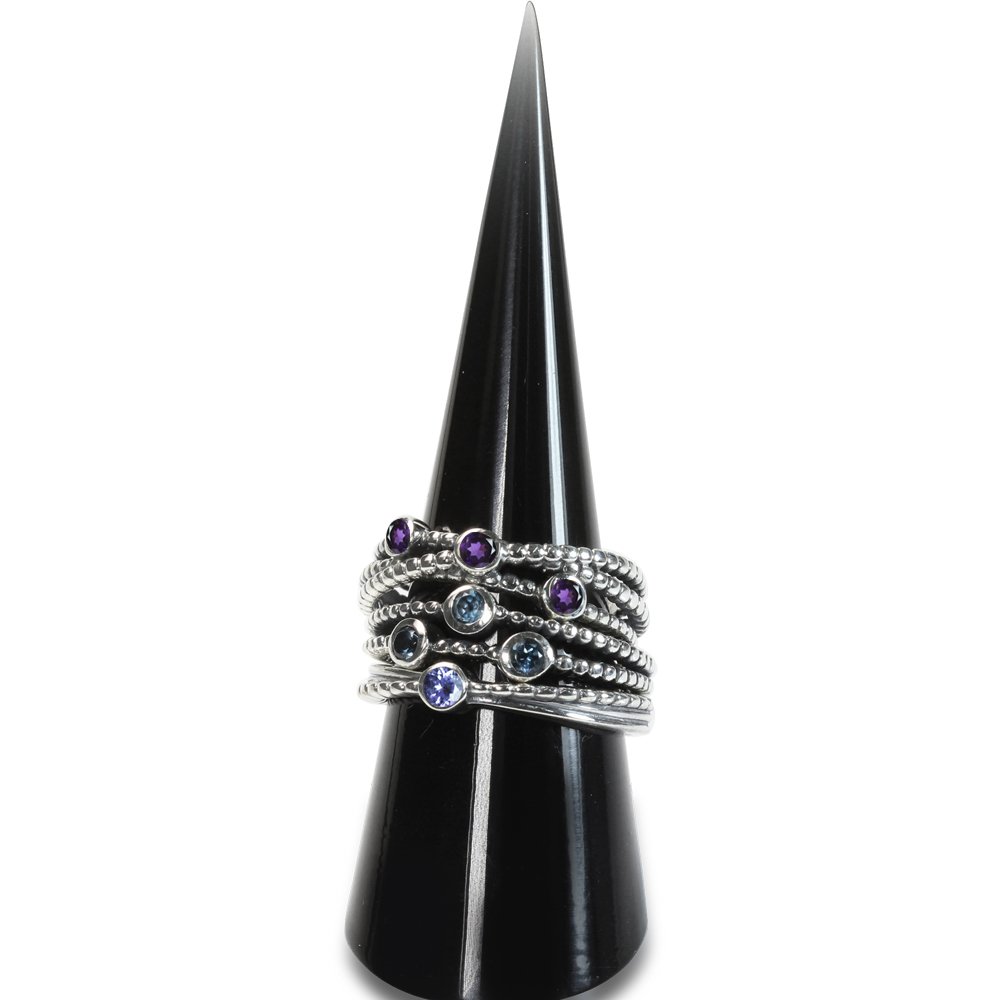 Silvershake 3 Stone Natural African Amethyst 925 Sterling Silver Stack Stackable Ribbon Ring Size 8