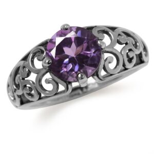 Silvershake 1.66ct. Natural Amethyst 925 Sterling Silver Filigree Swirl and Spiral Ring Size 7