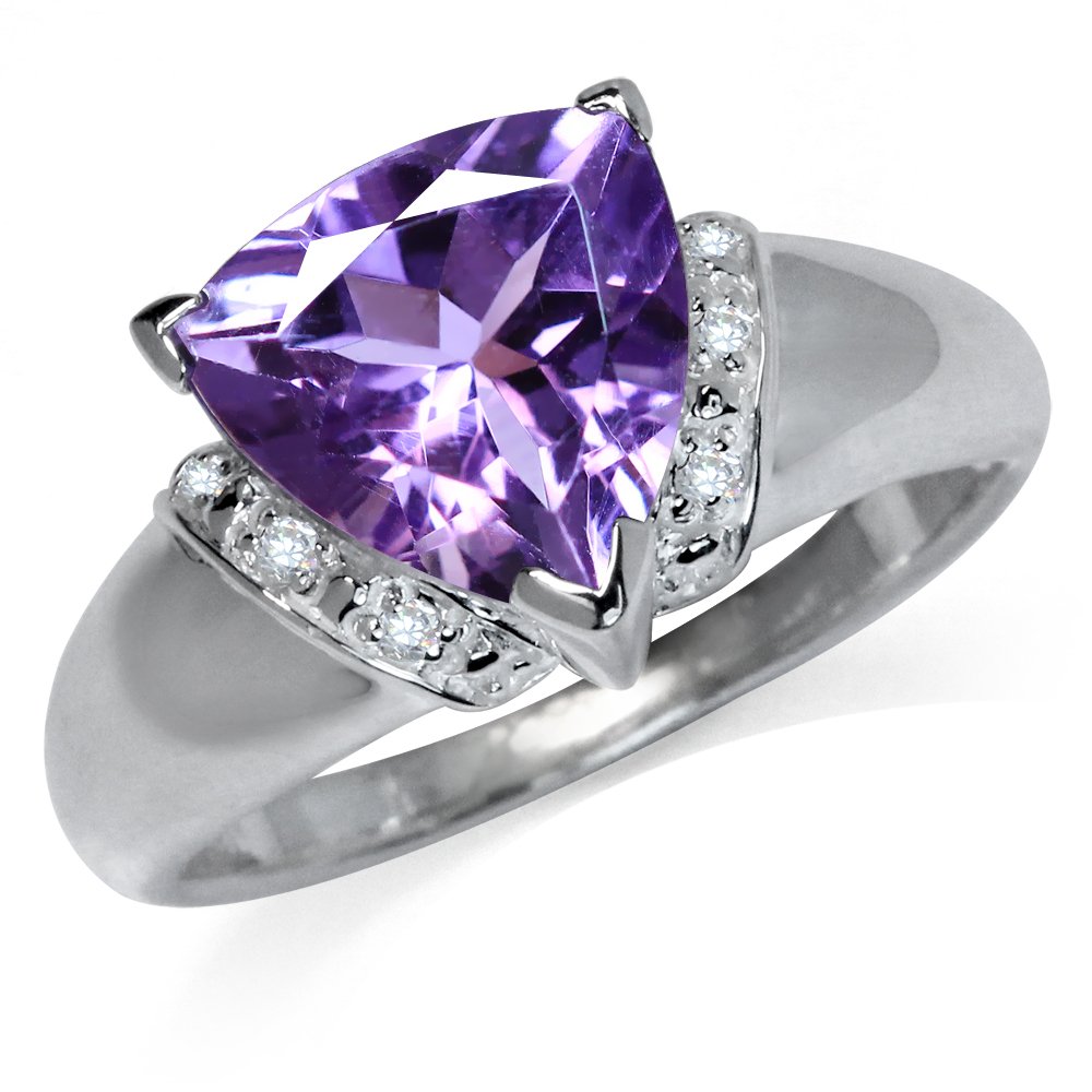 Silvershake 3.08ct. Natural Trillion Shape African Amethyst and White Topaz 925 Sterling Silver Cocktail Ring Size 9