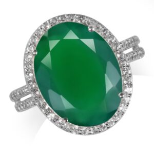 Silvershake Huge 7.78ct. Natural Emerald Green Agate and Topaz White Gold Plated 925 Sterling Silver Ring Size 9