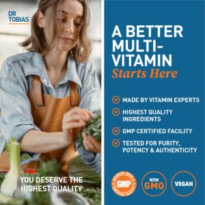 Dr. Tobias Adult Multivitamin for Women & Men, Energy & Immune Support from 42 Fruits & Vegetables Plus Probiotics, Comprehensive Daily Multivitamins for Men & Women, Non-GMO, 90 Tablets, 30 Servings