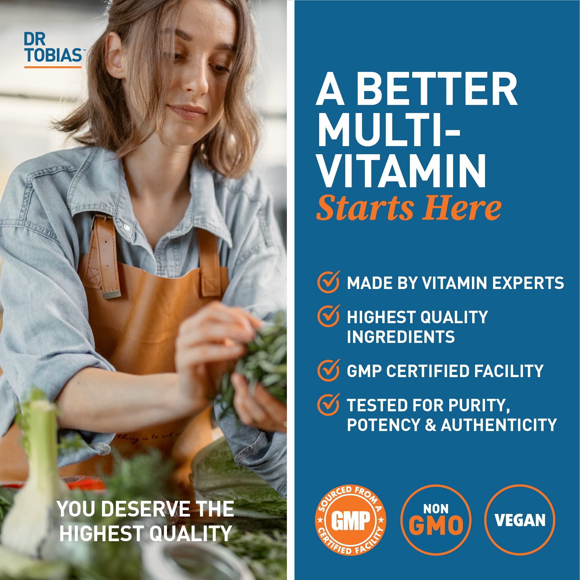 Dr. Tobias Adult Multivitamin for Women & Men, Energy & Immune Support from 42 Fruits & Vegetables Plus Probiotics, Comprehensive Daily Multivitamins for Men & Women, Non-GMO, 90 Tablets, 30 Servings