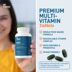 Dr. Tobias Adult Multivitamin for Women & Men, Energy & Immune Support from 42 Fruits & Vegetables Plus Probiotics, Comprehensive Daily Multivitamins for Men & Women, Non-GMO, 90 Tablets, 30 Servings