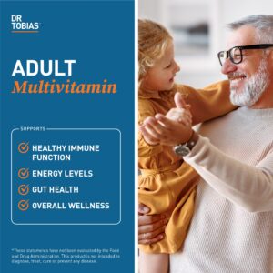 Dr. Tobias Adult Multivitamin for Women & Men, Energy & Immune Support from 42 Fruits & Vegetables Plus Probiotics, Comprehensive Daily Multivitamins for Men & Women, Non-GMO, 90 Tablets, 30 Servings