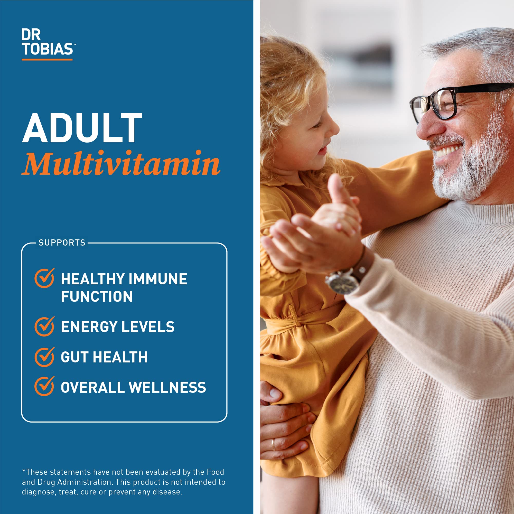 Dr. Tobias Adult Multivitamin for Women & Men, Energy & Immune Support from 42 Fruits & Vegetables Plus Probiotics, Comprehensive Daily Multivitamins for Men & Women, Non-GMO, 90 Tablets, 30 Servings