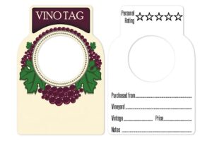 vino tag two sided wine bottle tags - large paper wine tags for your wine storage cellar that hang on the glass neck in your hutch, rack barrel crate or cube great gift for any enthusiast (50 pcs)