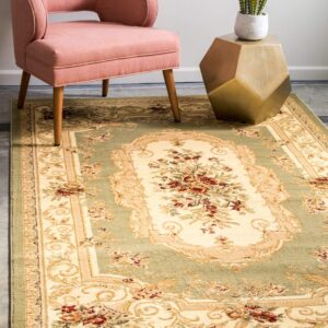 Unique Loom Versailles Collection Traditional Classic Floral Motif Area Rug (5' 0 x 8' 0 Rectangular, Green/ Ivory)