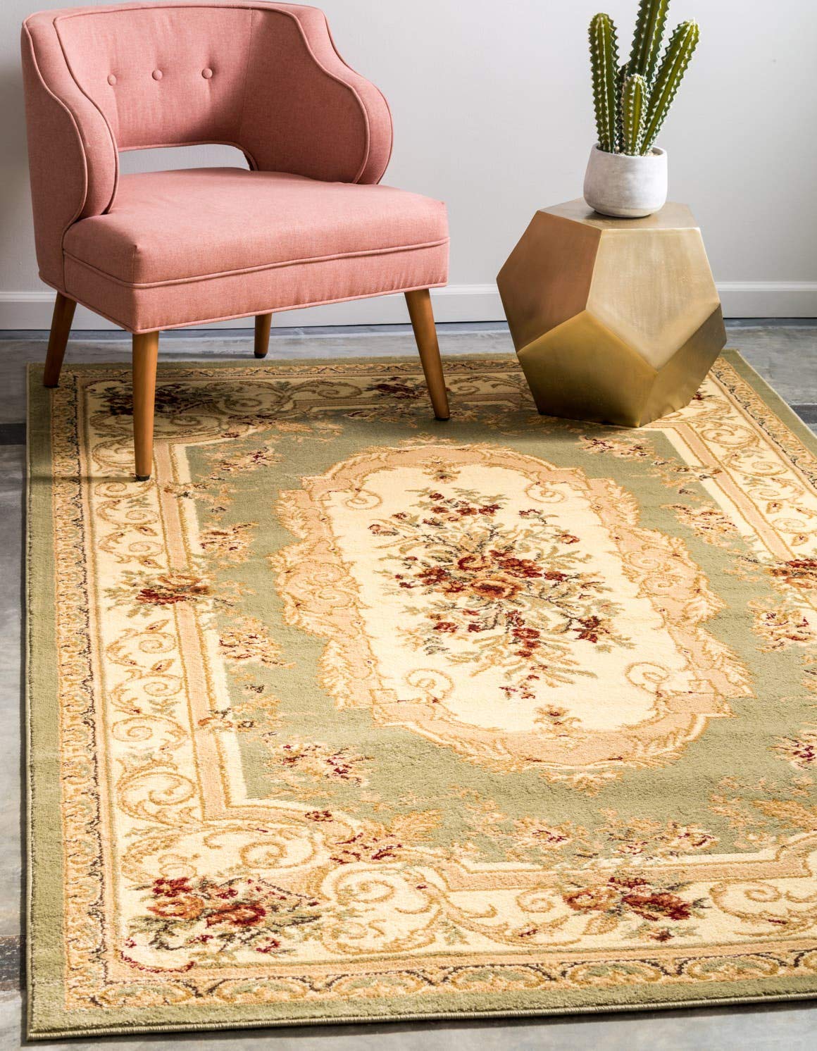 Unique Loom Versailles Collection Traditional Classic Floral Motif Area Rug (5' 0 x 8' 0 Rectangular, Green/ Ivory)