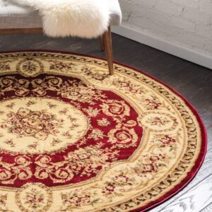 Unique Loom Versailles Collection Traditional Classic Medallion Motif Area Rug (6' 0 x 6' 0 Round, Burgundy/ Ivory)