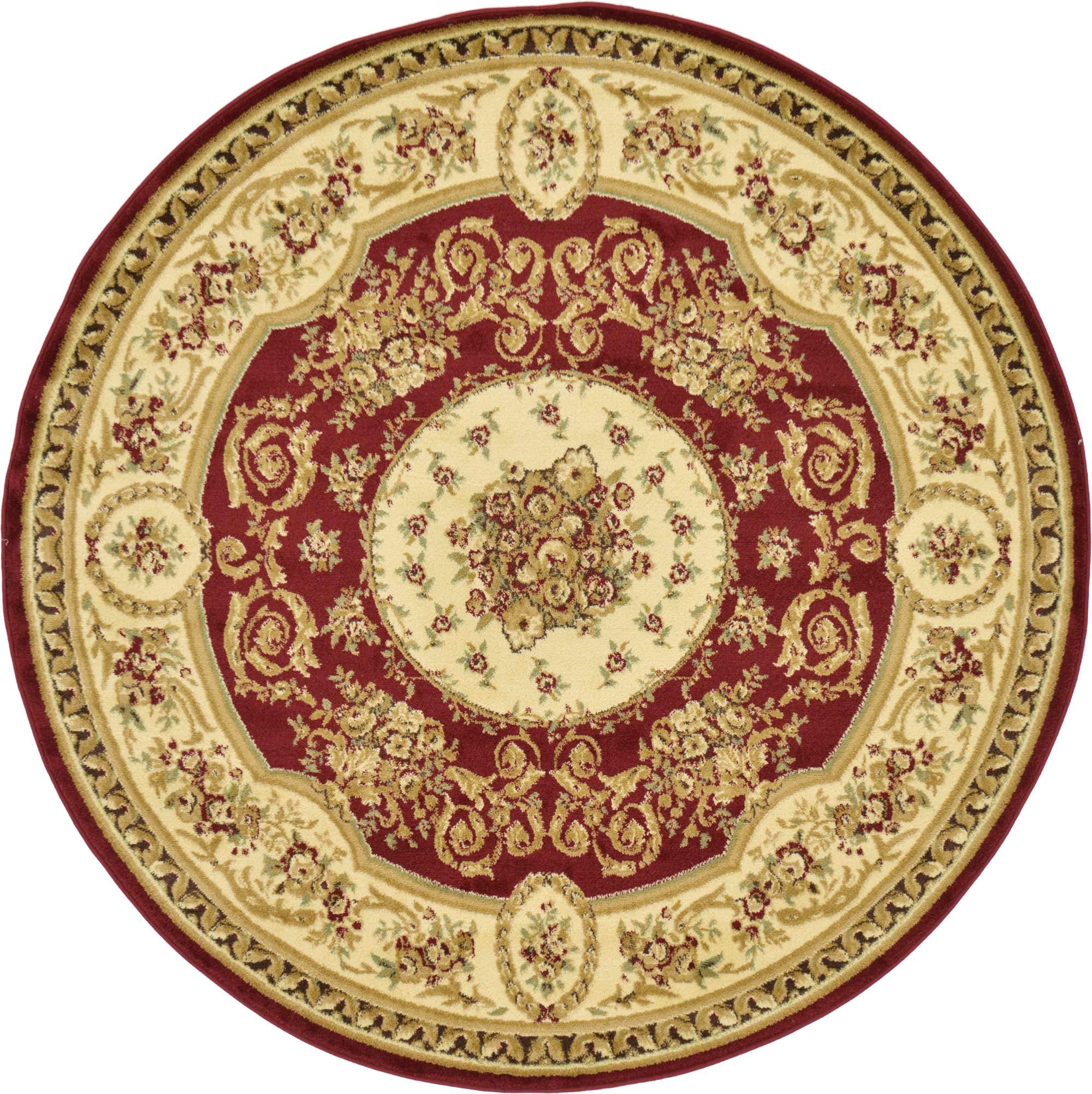 Unique Loom Versailles Collection Traditional Classic Medallion Motif Area Rug (6' 0 x 6' 0 Round, Burgundy/ Ivory)