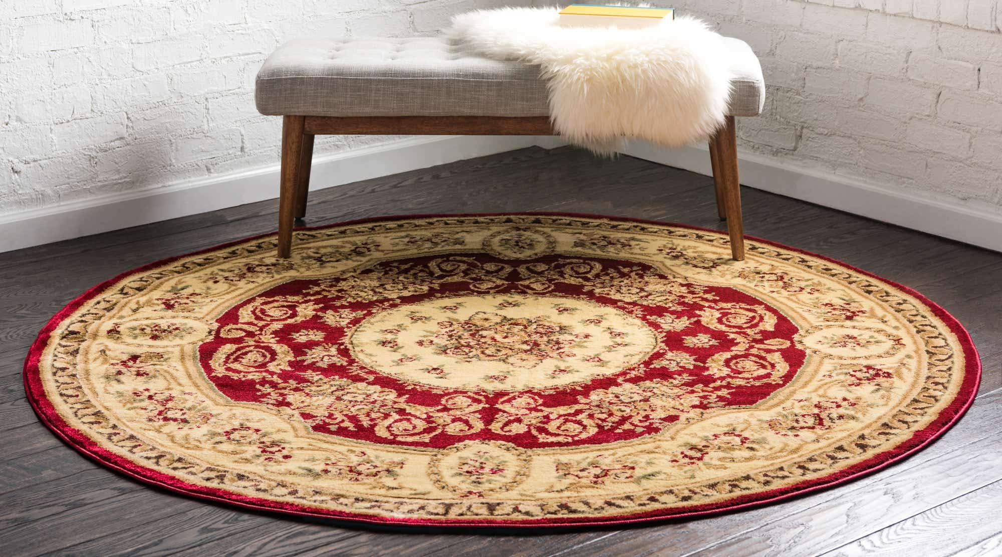 Unique Loom Versailles Collection Traditional Classic Medallion Motif Area Rug (6' 0 x 6' 0 Round, Burgundy/ Ivory)