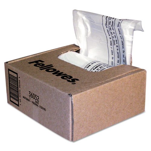 Fellowes Shredder Waste Bags, 6-7 gal Capacity, 100/Carton