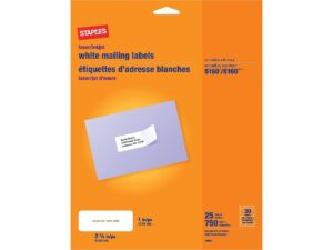 white mailing labels for laser & inkjet printers, 1" x 2-5/8", 750/box