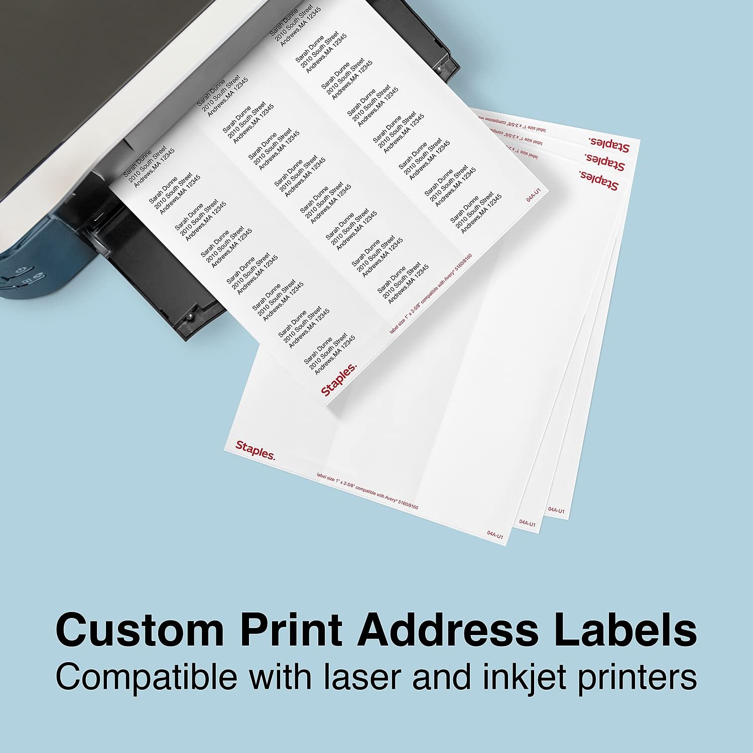 White Mailing Labels for Laser & Inkjet Printers, 1" x 2-5/8", 750/Box