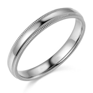 14k White Gold 3mm Comfort FIT Plain Milgrain Wedding Band - Size 7