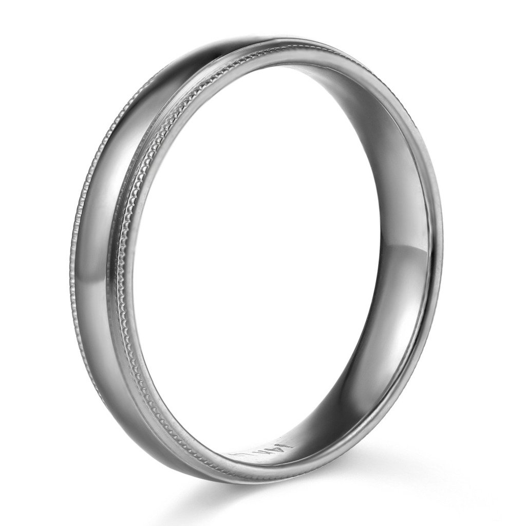 14k White Gold 3mm Comfort FIT Plain Milgrain Wedding Band - Size 7