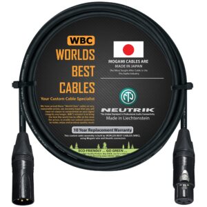 worlds best cables 4 foot – quad balanced microphone cable custom made using mogami 2534 wire and neutrik nc3mxx-b male & nc3fxx-b female xlr plugs.