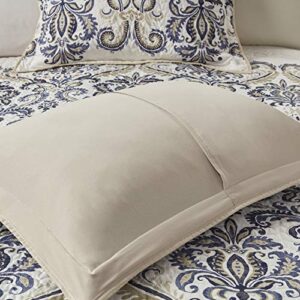 Madison Park Quilt Traditional Damask Design All Season, Lightweight Coverlet Bedspread Bedding Set, Matching Shams, Pillows, King/Cal King(104"x94"), Navy/White 6 Piece