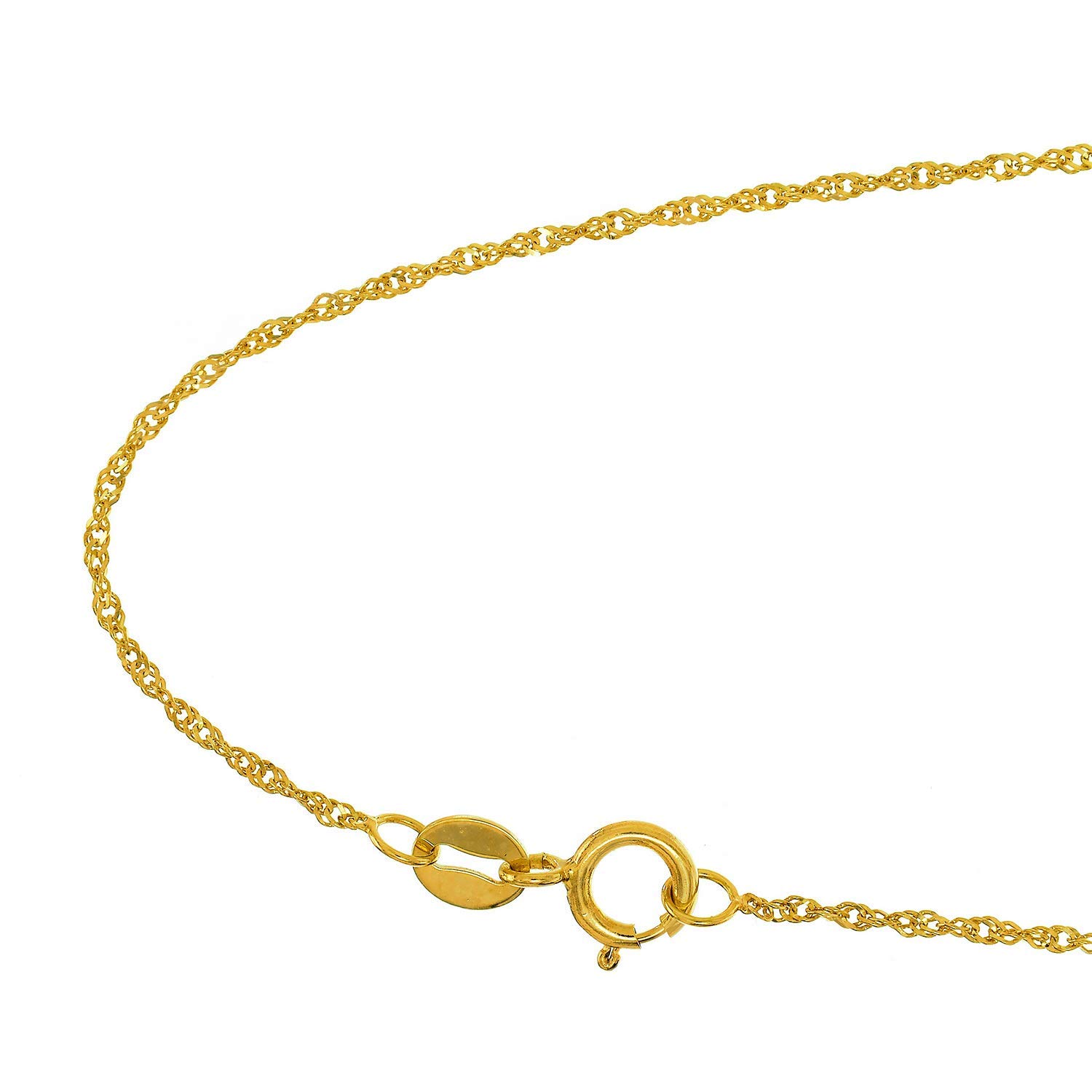 JewelStop 10k Solid Yellow Gold 1 mm Singapore Chain Necklace, Spring Ring Clasp - 20 Inches, 1gr.