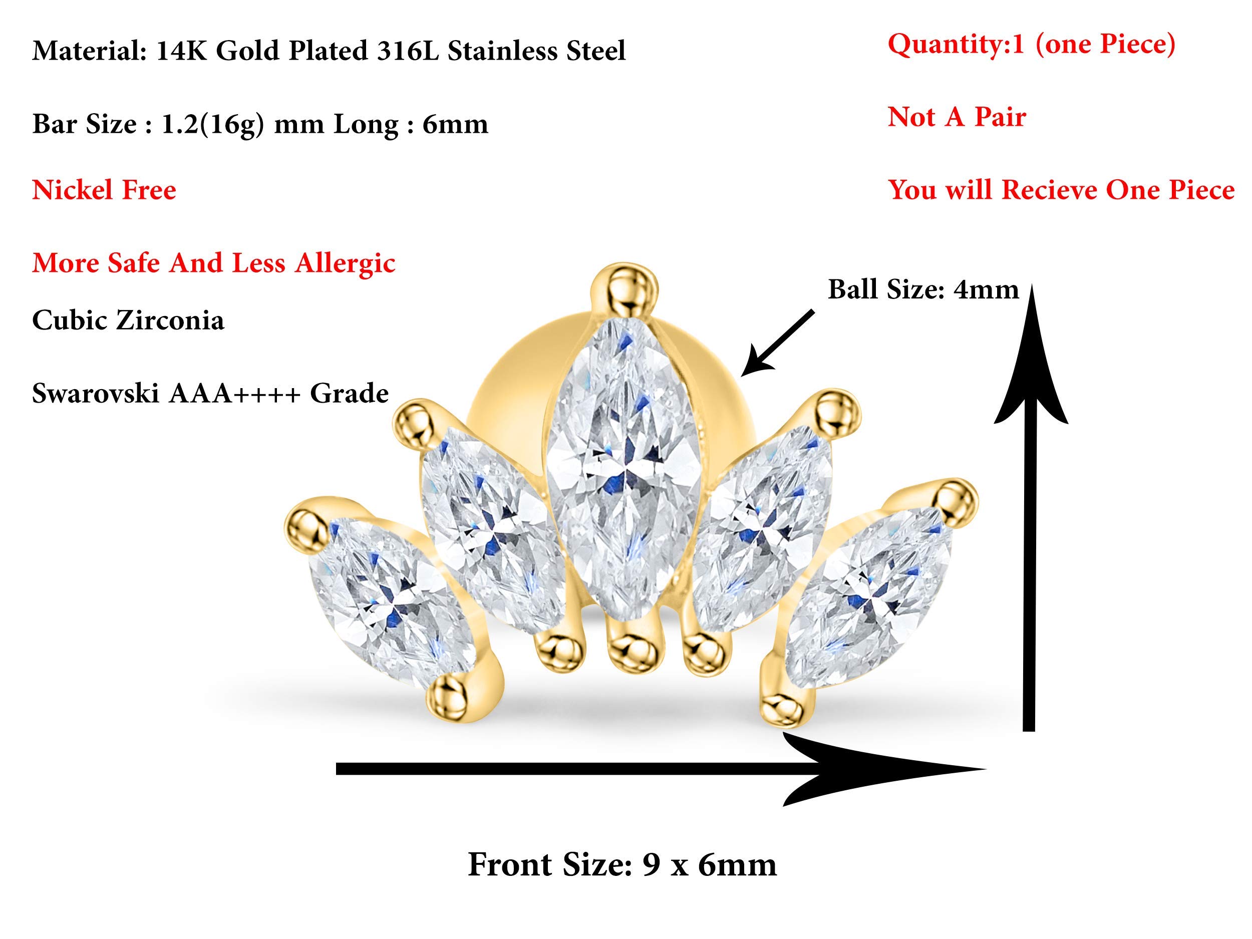 ONDAISY 14k Gold Plated Simulated Diamond Cz Heart Queen Bridal Mermaid Princess Crown Tiara Ear Studs Post Ball Earring Piercing For Women