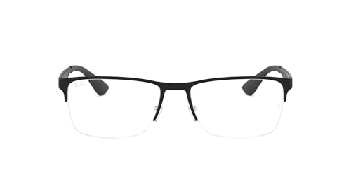 Ray-Ban RX6335 Rectangular Prescription Eyeglass Frames, Matte Black/Demo Lens, 56 mm