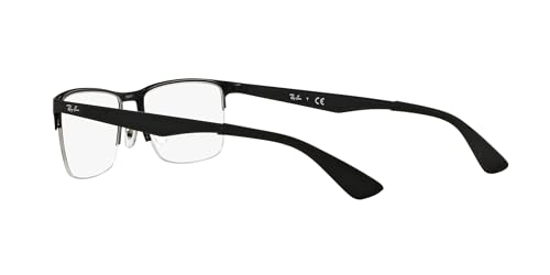 Ray-Ban RX6335 Rectangular Prescription Eyeglass Frames, Matte Black/Demo Lens, 56 mm