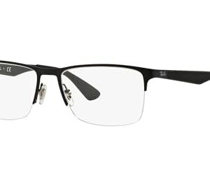 Ray-Ban RX6335 Rectangular Prescription Eyeglass Frames, Matte Black/Demo Lens, 56 mm