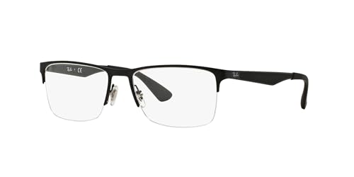 Ray-Ban RX6335 Rectangular Prescription Eyeglass Frames, Matte Black/Demo Lens, 56 mm