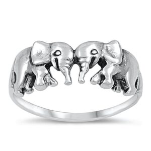 Women's Elephant Pair Classic Ring New .925 Sterling Silver Band Size 10