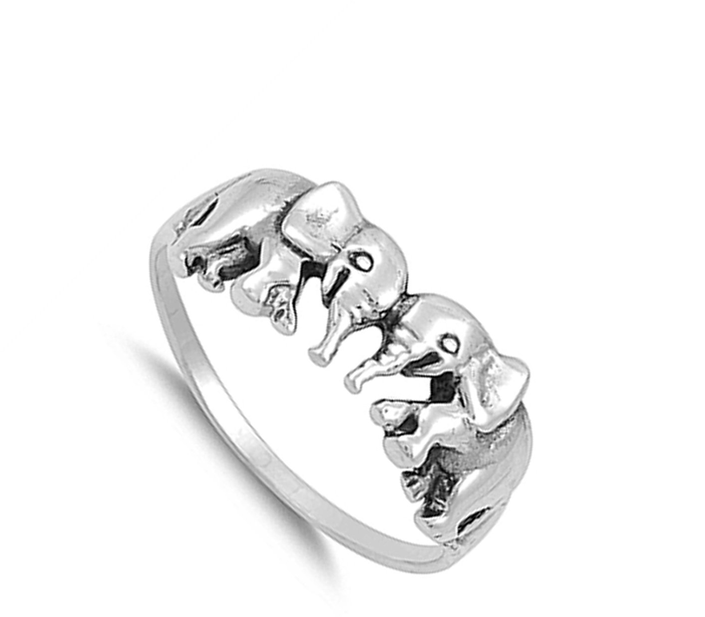 Women's Elephant Pair Classic Ring New .925 Sterling Silver Band Size 10