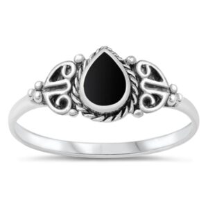 Vintage Celtic Simulated Black Onyx Promise Ring New .925 Sterling Silver Band Size 7