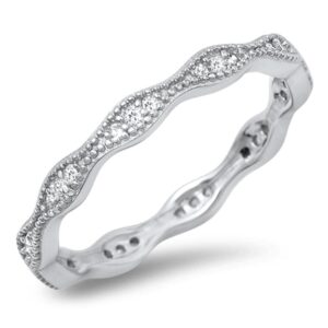 eternity wave white cz ring new .925 sterling silver stackable band size 6