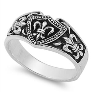 Fleur De Lis Shield Fashion Classic Ring New 925 Sterling Silver Band Size 8