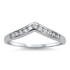 pointed v chevron clear cz cute ring new .925 sterling silver band size 7