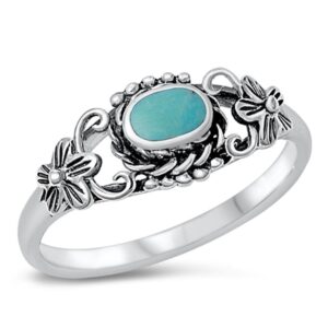 women's flower simulated turquoise beautiful ring new .925 sterling silver band size 7