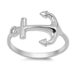 women's anchor fashion ring new solid .925 sterling silver band size 10