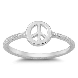 Peace Sign Love Joy Ring New .925 Sterling Silver Rope Bali Band Size 9