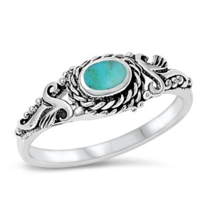 women's simulated turquoise wholesale vintage ring new 925 sterling silver band size 8