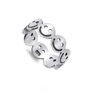 Smiley Face Eternity Happy Unique Ring New .925 Sterling Silver Band Size 5