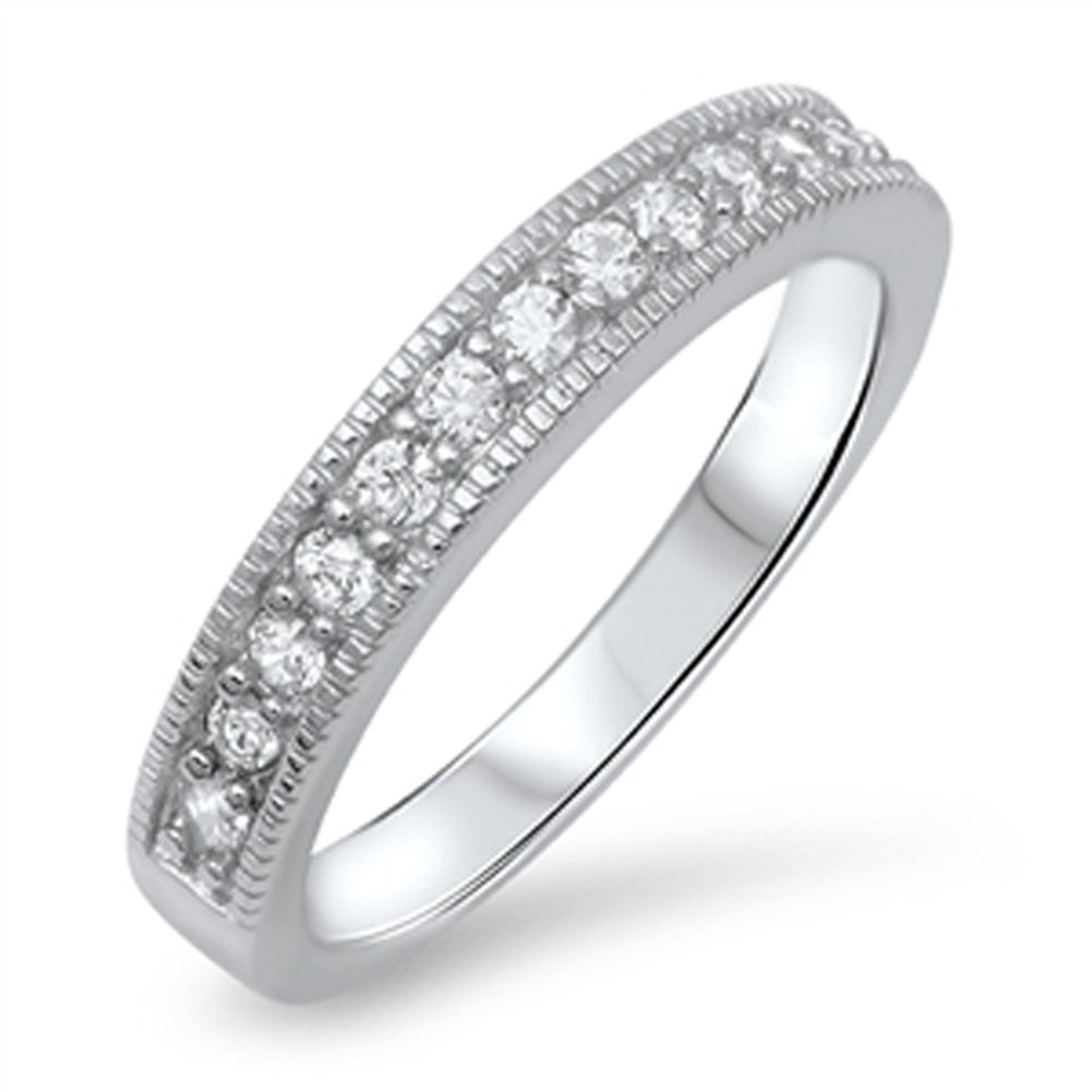 Wedding Band Stackable Clear CZ Wholesale Ring .925 Sterling Silver Size 8