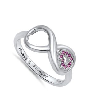 Infinity Heart Always & Forever Simulated Ruby Promise Ring Sterling Silver Size 11